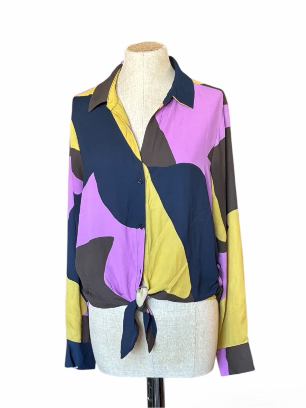 SANCTUARY Lover Tie Long Sleeve Abstract block Print “Large”